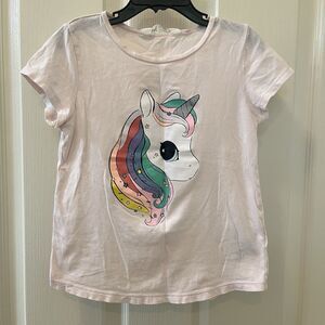 H&M Pink Unicorn T-Shirt Top Rainbow Mane Glitter Girls Size 6-8 years